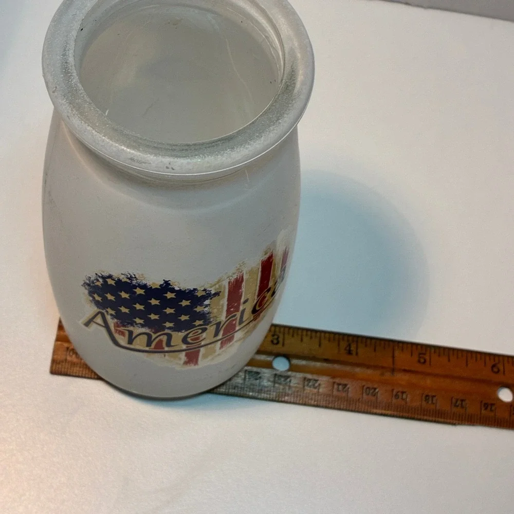 USA Patriotic America Flag Frosted Glass Can Shaped Tumbler 4th July Decor Party
